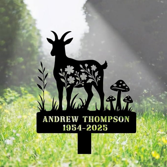 Goat Memorial Metal Stake Personalized Sympathy Gift Custom Name Goat Garden Stake Farm Decor Goat Grave Marker Pet Grave Marker Garden Decor (Goat 02)
