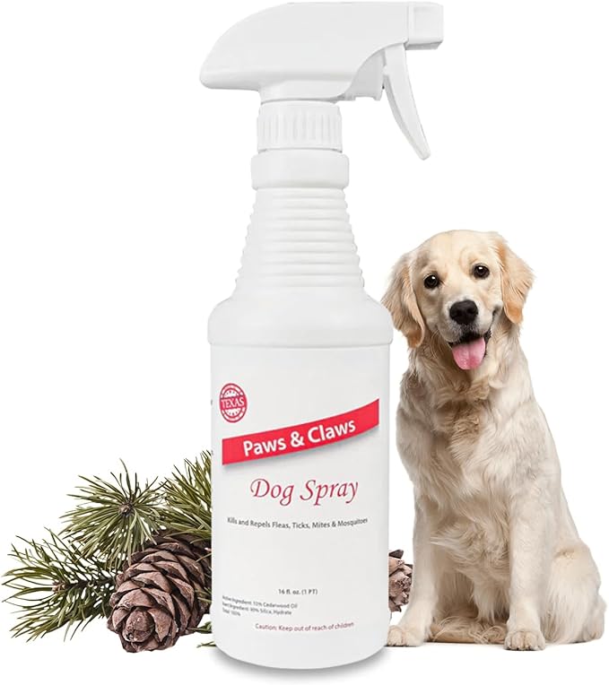 Paws and Claws Pet Spray - Natural Flea and Tick Repellent with Cedar Oil - Effective and Safe Pest Control for Dogs and Cats, Helps Repels Fleas, Ticks, & Mites, Pet Friendly & Easy to Use - 16oz