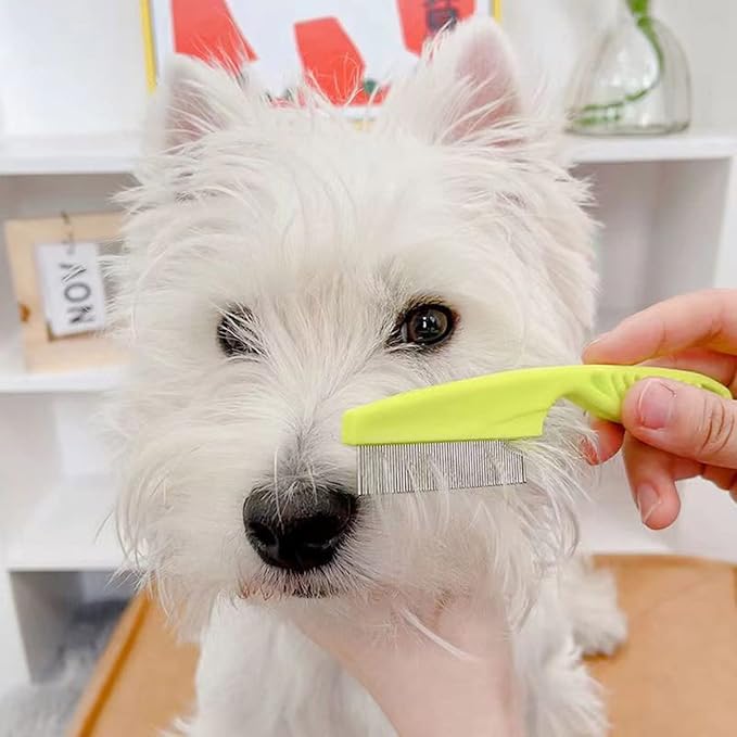 Flea Comb Lice Comb Cat & Dog Pet Grooming Combs Tear Stain Remover Remove Mucus Crust 2-in-1 Metal Round Smooth Teeth Comb Remove Floating Hair Tangles Dander