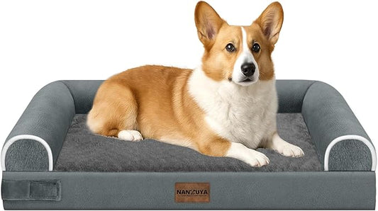 Medium Large Dog Bed Orthopedic Washable: Beds Bolster Medium Large Sized Dog Bed Egg Crate Foam Couch Sofa Waterproof with Removable Cover - Dark Grey