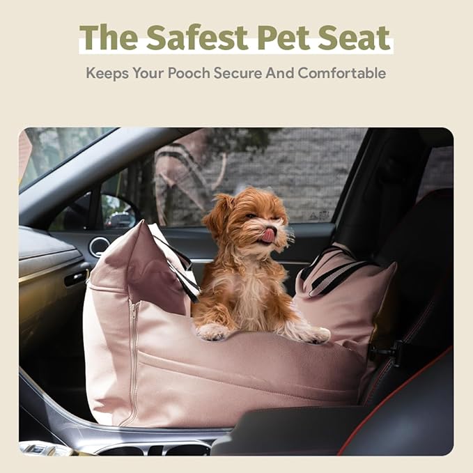 Pet Carrier & Booster Seat for Small & Medium Dogs Up to 30 Lbs | Waterproof, Easy to Carry Dog Car Bed with Handles & Storage, Pink