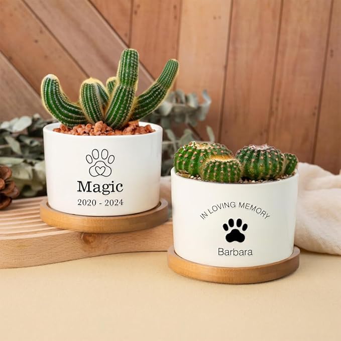 callie Personalized Pet Loss Sympathy Gifts, Dog Cat Memorial Ceramic Plant Pot Planter with Name Text, Passing Away Gifts for Pet Lovers