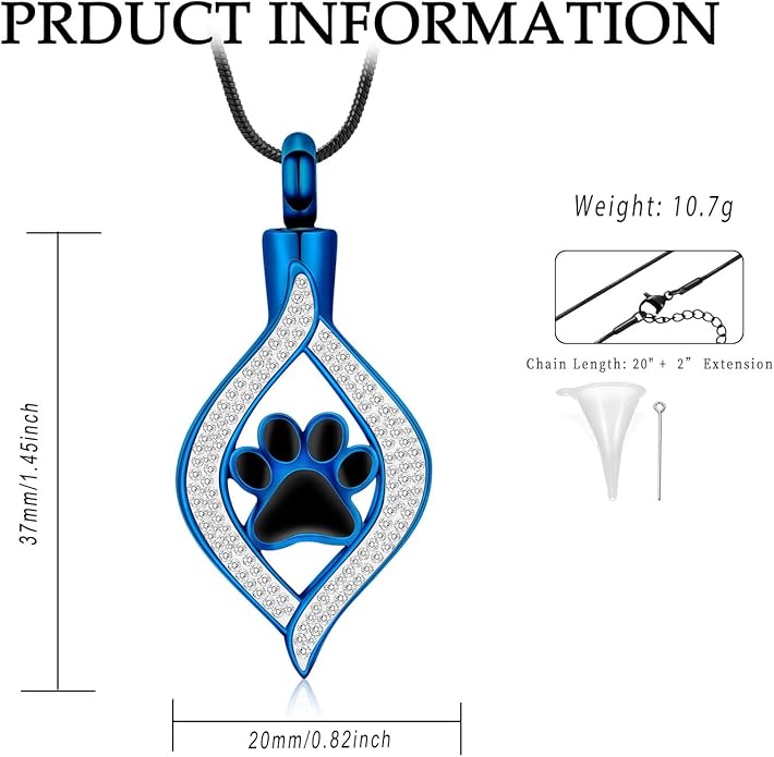 Cremation Jewelry for Ashes The Eye of My Heart Urn Necklace Keepsake with Dog/Cat Paw Memorial Urn Jewelry Stainless Steel Necklace Memorial for Pet Gift for Men Women