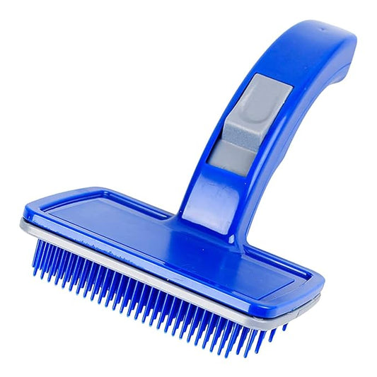 Pet Grooming Slicker Dogs, Cats, Rabbit & Goat, Long & Short Hair, Shedding Massage Brush for Pets, Rectangle Head & Curved Handle Pet Comb (Size: Large_Color Blue_Pack of 1)