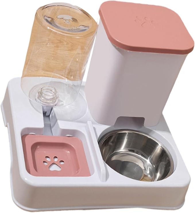 Automatic Pet Feeders and Water Dispenser, Small Pet Feeder and Waterer, with Removable Stainless Steel Bowl, for Cats & Dogs