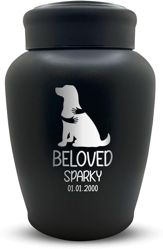 Personalized Custom Dog Urn Engraved Dog Name and Date - Stainless Steel Large Cremation urns for Dogs Ashes with Airtight Closure | up to 150 lbs Capacity | Embrace