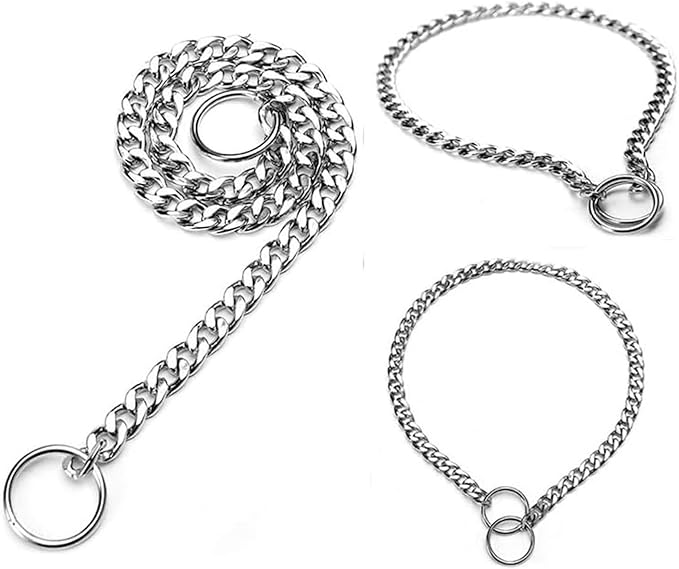 Silver Dog Collars,Metal Slip Link Dog Chain Martingale Puppy Collar Heavy Duty Training Collar Boy Girl for XS Small Medium Large Big Breed Pet,L