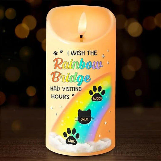 Personalized I Wish The Rainbow Bridge Had Visiting Hours Led Candle Gift for Dog Mom Cat Mom Owners On Pet Birthday Christmas Remembrance Memorial Cat Dog in Heaven Decor