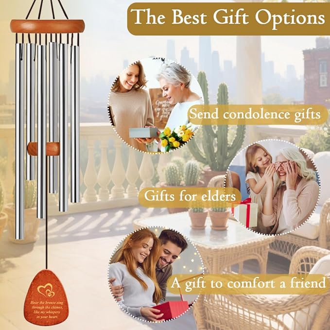 Dog Memorial Gifts Wind Chimes, Pet Loss Sympathy Gift, 25.5'' Dog Cat Passing Away Remembrance Wind Chime with Rainbow Bridge Poem Card, Silver