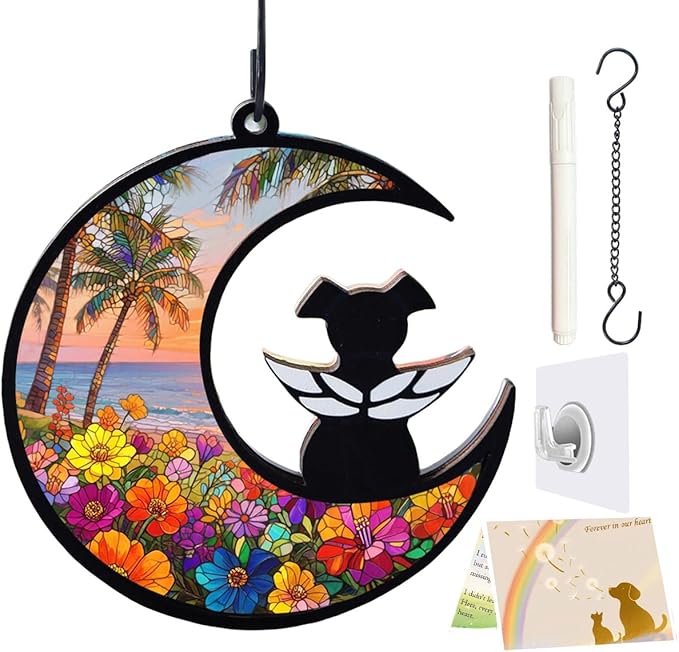 Dog Memorial Suncatcher, Loss of Dog Sympathy Gift for Pet Lovers, Cats Remembrance Ornament, Pet Memorial Gifts, Flower Beach