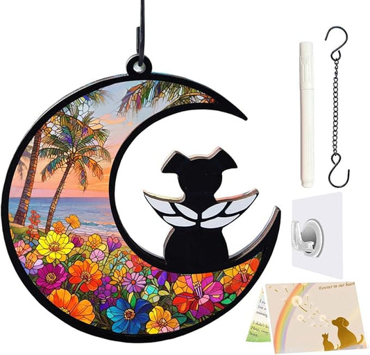 Dog Memorial Suncatcher, Loss of Dog Sympathy Gift for Pet Lovers, Cats Remembrance Ornament, Pet Memorial Gifts, Flower Beach