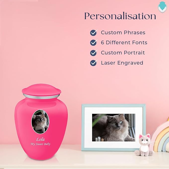 Geturns Embrace Personalized Picture Urn for Small Pets I Bright Pink Photo Cremation Urns for Dogs and Cats I 44 lbs
