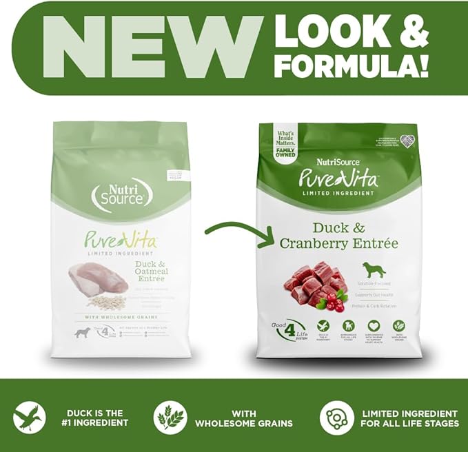 NutriSource Pure Vita Duck & Cranberry Dog Food, 25LB