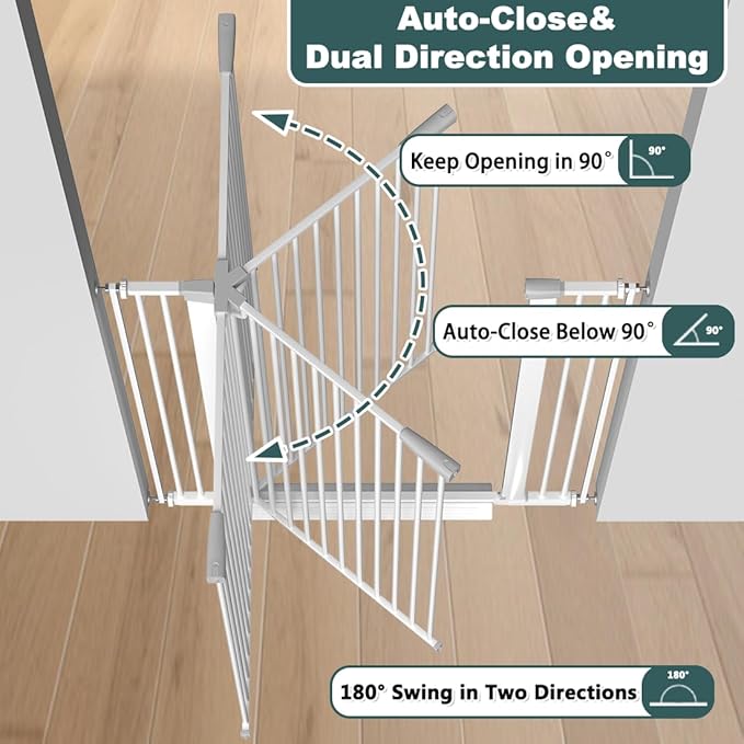 51.18" Tall Extra Tall Pet Gate Dog Door, Auto Close Safety Gates for Kitchen Living Room Doorways Hallway,Indoor Pet Gates for Dogs or Cats(Black) (White, 29.6-32.6")