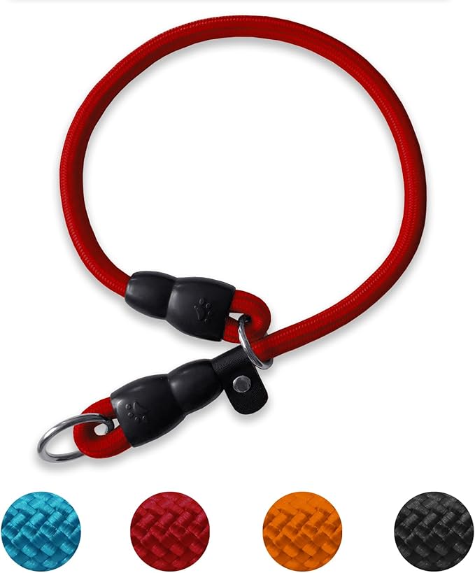 LOS ANDES Dog Slip Collar with Slidable Stopper, No Pull Choker Training Martingale Collar for Small Medium Large Dogs, Nylon, Red, L (25 in x 12 mm)
