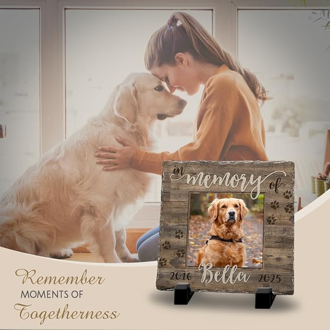 Customizable Pet Rock - Square Shape Picture Frame Gift for Loss of Cat and in Memory of Dog, Thoughtful Sympathy Gifts for Women and Mom to Keep Precious Remembrance