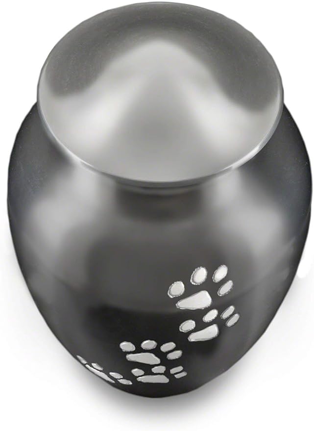 Ottillie Paws Legacy Series Pet Urn for Dogs and Cats, Handmade Aluminum Memorial Cremation Urn (Small - Pets up to 25 lbs, Slate, Vertical Pewter Paws)