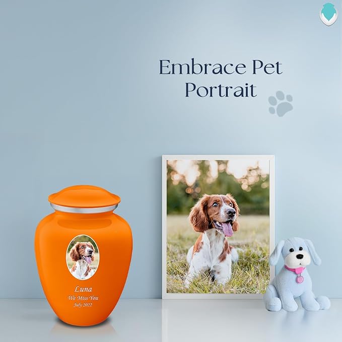 Geturns Embrace Personalized Picture Urn for Small Pets I Burnt Orange Photo Cremation Urns for Dogs and Cats I 44 lbs