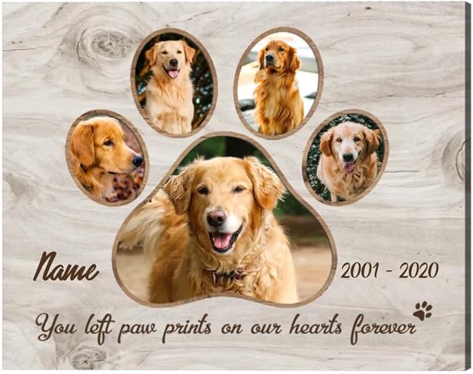 Benicee Shop Pet Paw Print Photo Collage Canvas, Personalized Dog Memorial Gifts, Pet Loss Gifts 8x10 inches canvas