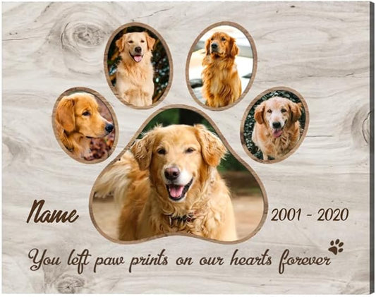 Benicee Shop Pet Paw Print Photo Collage Canvas, Personalized Dog Memorial Gifts, Pet Loss Gifts 8x10 inches canvas