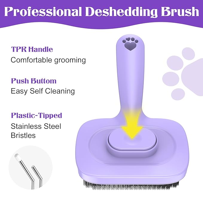 Self Cleaning Dog Brush for Shedding - Bristle Brush and Long/Short Needles Design, Skin Friendly, Slicker Deshedding Dog Brush, Hair Removal for Long & Short Haired Pets