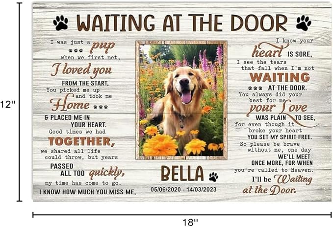 P80715 Personalized Memorial Canvas Gift - Waiting At The Door Poster, Dog Frames With Pictures, Bereavement Sympathy Gift for Dog Lover Mom Dad