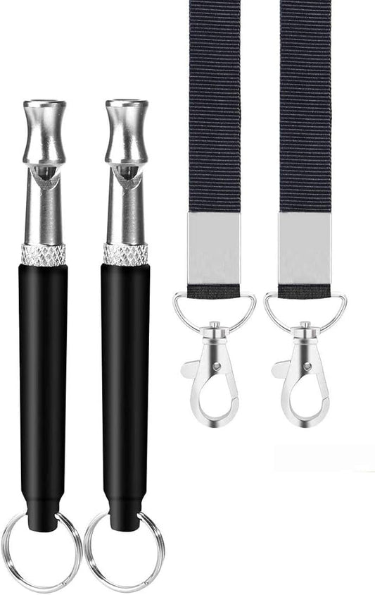 Dog Whistle, Adjustable Pitch Ultrasonic Dog Training Whistle, Stainless Steel Silent Bark Control for Dogs Recall, Stop Barking, with Premium Lanyard, for All Breeds & Sizes (Black)