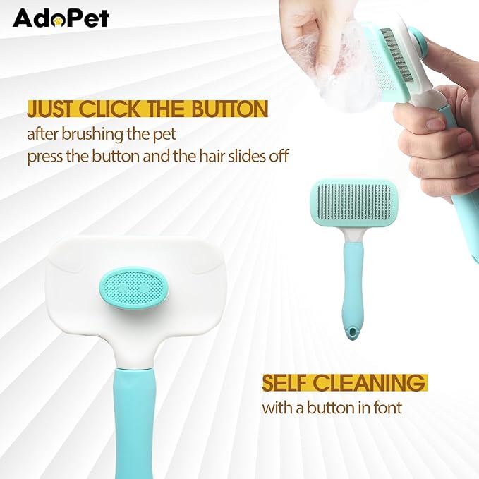 Self-Cleaning Pet Grooming Brush – Smooth Grooming Brush for Dogs and Cats, Easy Hair Removal with the Push of a Button, Gentle Shedding Remover for Small Pets, Comfortable Non-Slip Handle