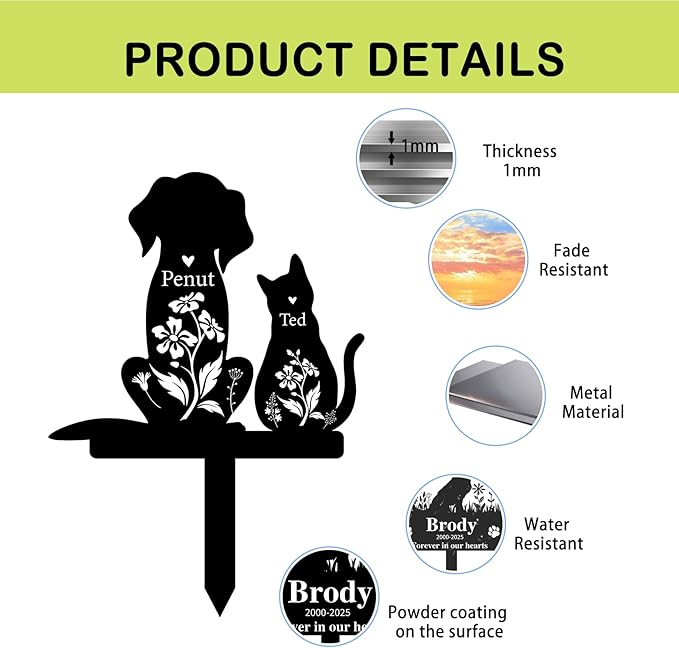 Custom Metal Dog Grave Marker Stake, Personalized Pet Headstones for Dogs, Outdoor Garden Pet Cemetery Metal Sign, Pet Memorial Gifts for Gogs, Dog Name Sign for Yard Cemetery