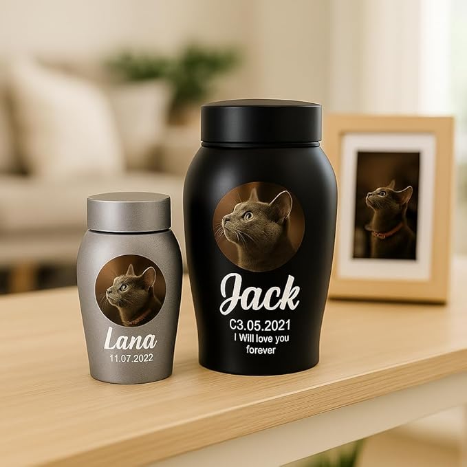 Personalized Cremation Keepsake Pet Ashes Urn Waterproof with Airtight Closure Customized Printed Vase Container Memorial Dog Cat Funeral Decorative (Pet Photo)