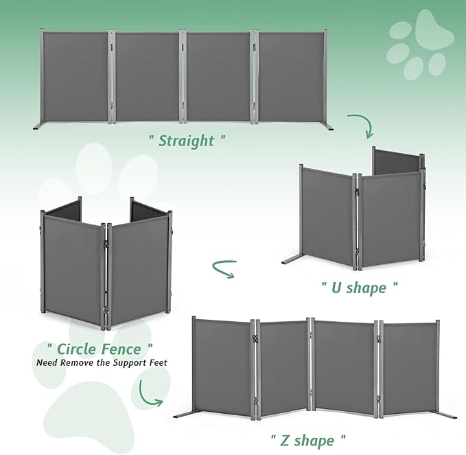 RANTILA 4 Panel Indoor Foldable Dog Fence Freestanding Dog Gate for Stairs, Hallways, or Doorways for Small Dogs- 68 X 24 Inch, Grey, Need Assembly