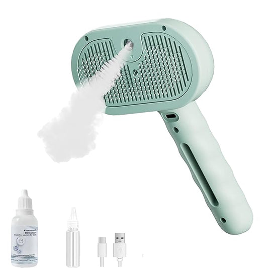 2025 Dog Steam Brush, 4-in-1 Universe Dog Brush with Spray and UV Disinfection, Effortlessly Removes Loose Fur, Dirt while Massage Pet (Green+leave-in solution)
