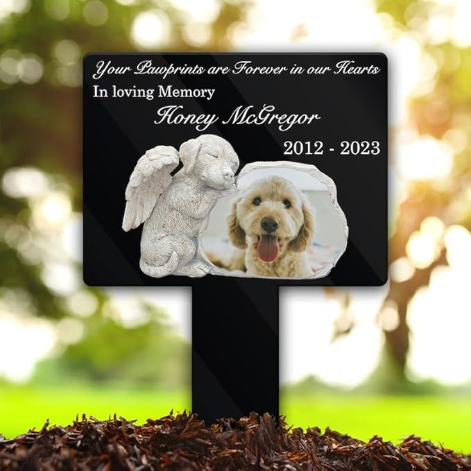 Personalized Dog Memorial Stake Custom Dog Photo Your Pawprints Are Forever In Our Hearts Metal 12x12 inch Dog Grave Marker Dog Loss Gift Sympathy Gift for Dog Lover (Style 18)
