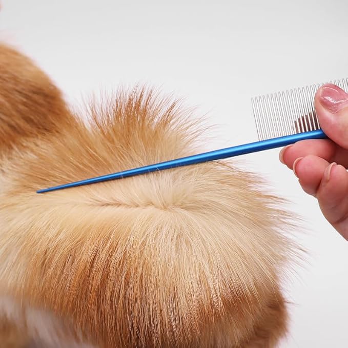 Professional Pet Grooming Comb, 7.2-Inch Stainless Steel Detangling Tool with Ergonomic Handle for Dogs and Cats, Long and Short Coats (Blue, Medium)