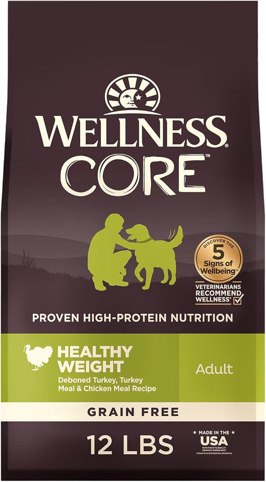 Wellness CORE Dry Dog Food, Grain-Free, High Protein, Natural, Healthy Weight Turkey & Chicken Recipe, (12-Pound Bag)