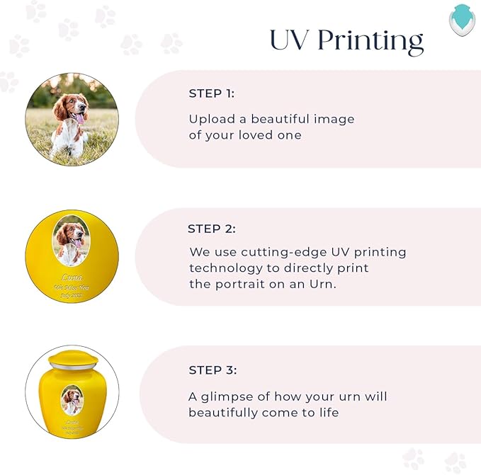 Geturns Embrace Personalized Picture Urn for Small Pets I Yellow Photo Cremation Urns for Dogs and Cats I 44 lbs