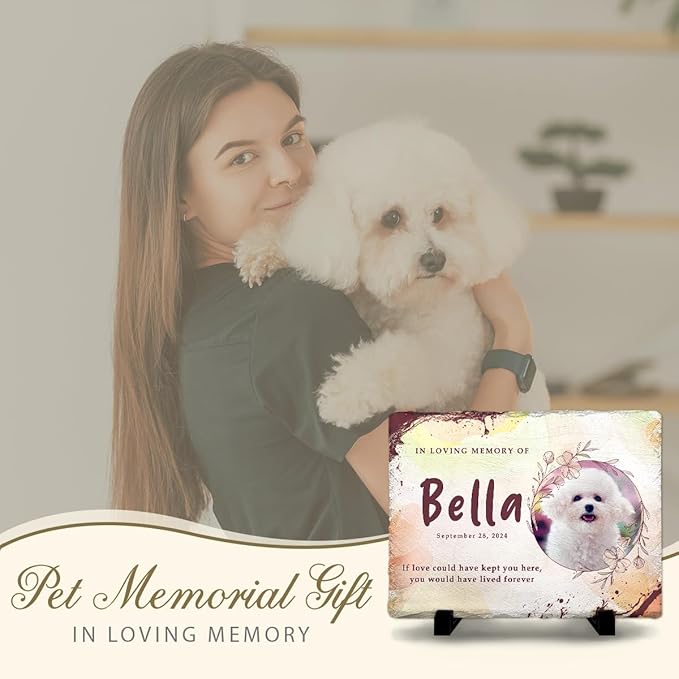 Dog Memorial Stone - Personalized Plaque in Loving Memory of Dogs, Pups - Unique Background Color Stones with Custom Pet Photo for Sympathy Gift - You Would Have Lived Forever