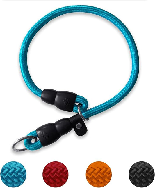 LOS ANDES Dog Slip Collar with Slidable Stopper, No Pull Choker Training Martingale Collar for Small Medium Large Dogs, Nylon, Blue, M (19 in x 10 mm)