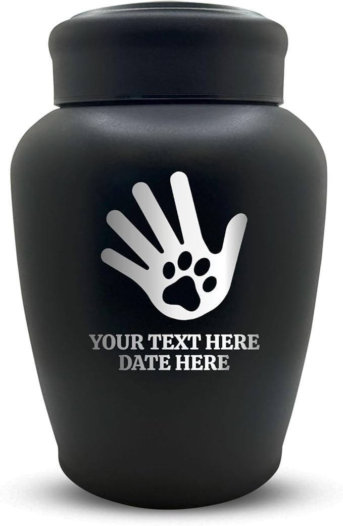 Personalized Custom Dog Urn Engraved Dog Name and Date - Stainless Steel Large Cremation Urn for Larger Dogs Ashes with Airtight Closure | up to 150 lbs Capacity | Hand and Dog Paw