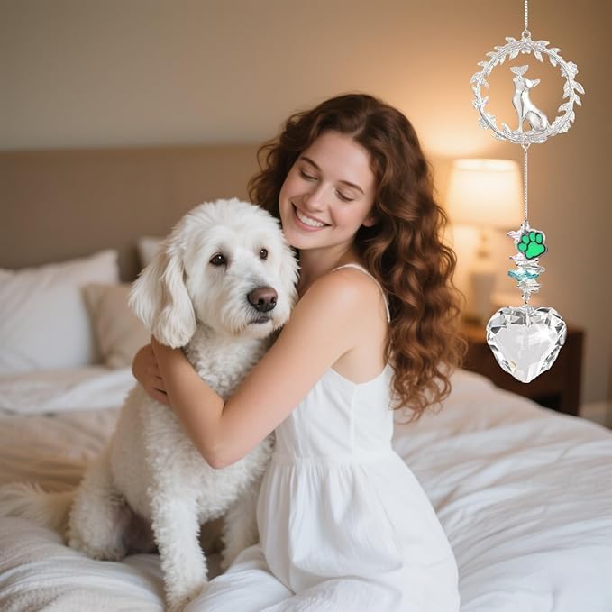 Pet Memorial Suncatcher for Loss of Dog/Cat - Rainbow Prism Sympathy Gift, Crystal Rainbow Maker with Engraved Paw Print, Sympathy Gift for Loss of Pet, Garden & Window Hanging Keepsake
