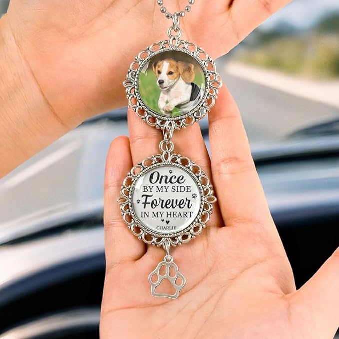 Custom Photo You Once By My Side, Personalized In Loving Memory Car Charm Ornament, Pet Memories Gifts For Dogs, Pet Loss Sympathy Gift, Remembrance Passing Away Gifts For Dog Lovers