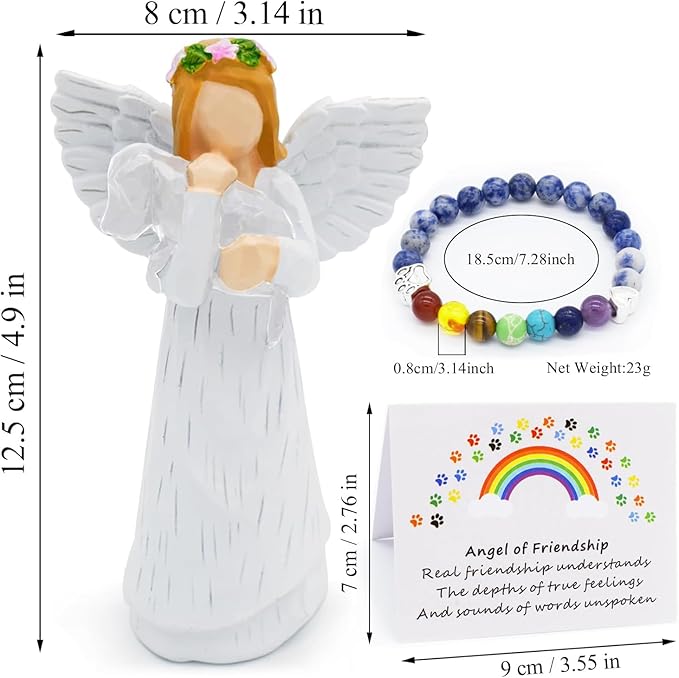 Anrkets Angel of Friendship Pet Memorial Gift – Dog Remembrance Angel Figurine with 7 Chakra Rainbow Bridge Bracelet, Sympathy Gift for Loss of a Beloved Dog