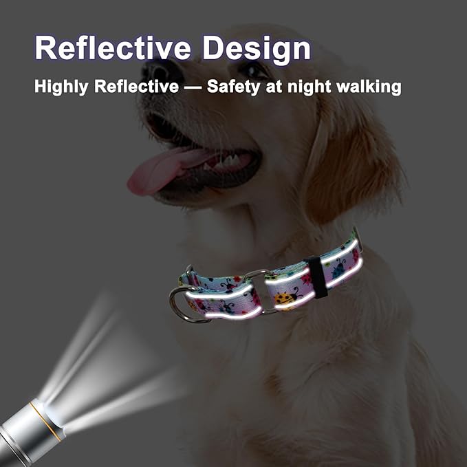 Reflective Martingale Collar for Dogs Nylon Training Collar with No Buckle, No Pull Adjustable Dog Collar for Small Dogs（Gradient Ladybug，S）
