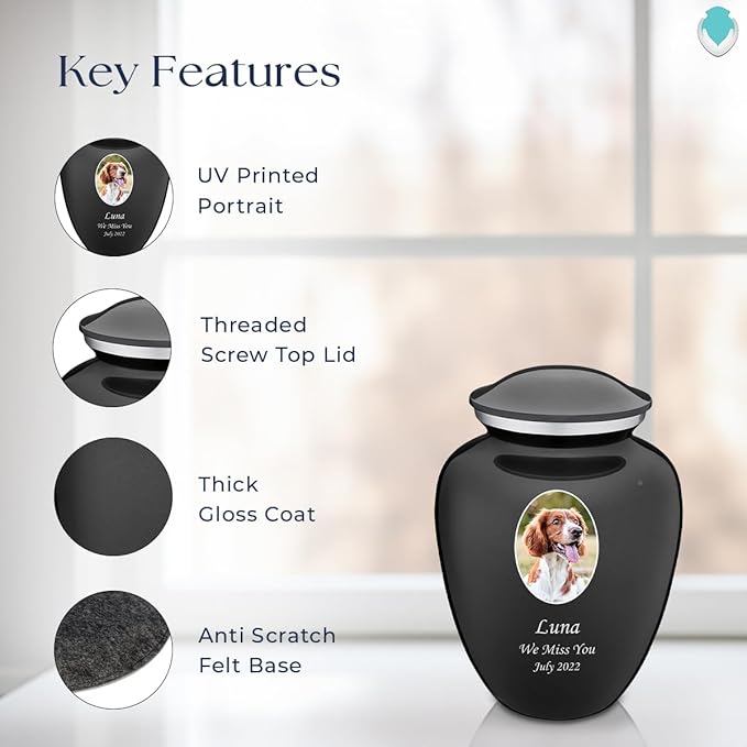 Geturns Embrace Personalized Picture Urn for Small Pets I Charcoal Photo Cremation Urns for Dogs and Cats I 44 lbs