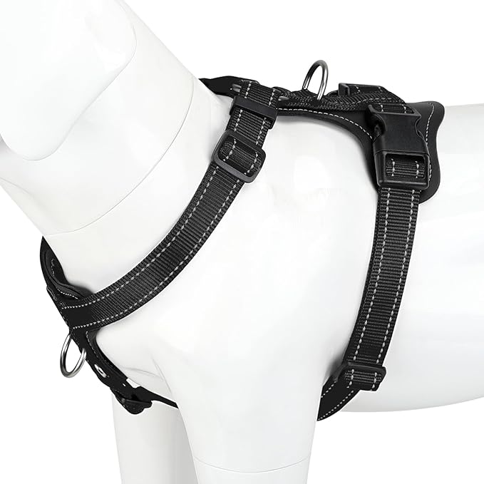 Plutus Pet Adjustable No Pull Dog Harness with Leather Accents, Heavy Duty Reflective Nylon Vest for Training, Hiking, Easy Walk Harness for Small, Medium, Large Dogs (Black, XL)