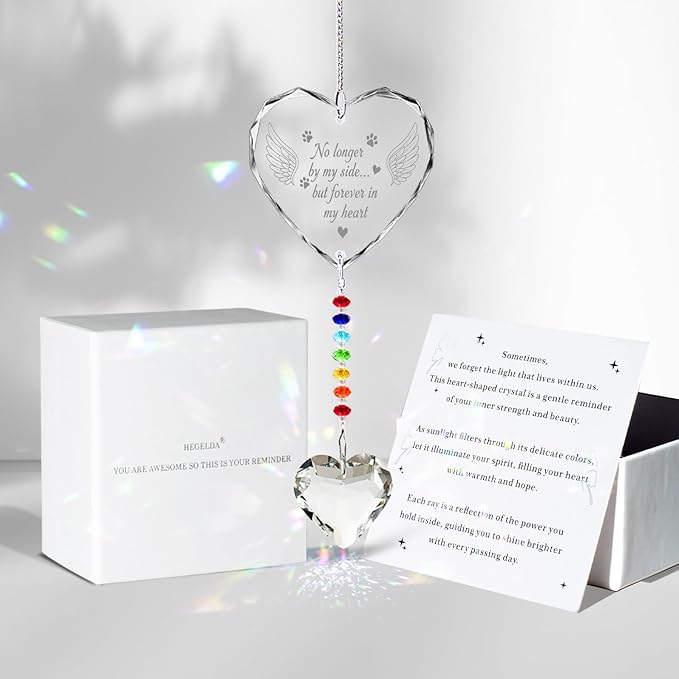 Pet Memorial Gifts for Dogs Cats - No Longer by My Side Crystal Suncatcher with Angel Wings, Pet Loss, Pet Sympathy, Sympathy Gifts for Loss of Pet, Thoughtful Dogs and Cats Remembrance, Bereavemen