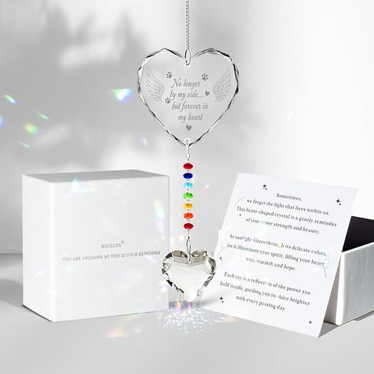 Pet Memorial Gifts for Dogs Cats - No Longer by My Side Crystal Suncatcher with Angel Wings, Pet Loss, Pet Sympathy, Sympathy Gifts for Loss of Pet, Thoughtful Dogs and Cats Remembrance, Bereavemen