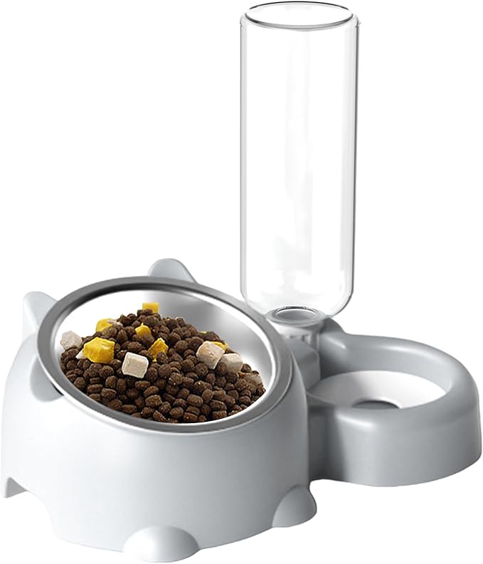 Dog Bowls, Cat Food and Water Bowl Set 16 Degree Tilted Dog Dish with Water Dispenser Automatic Dispenser Bottle Spill Proof Pet Feeder for Cats and Dogs