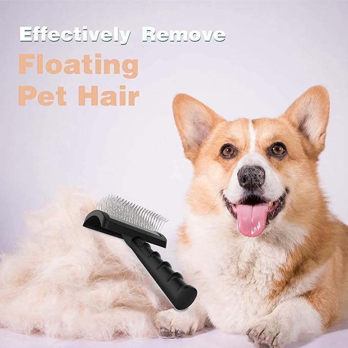 Firm Slicker Brush for Dogs- Extra Long Pin Slicker Brush for Large Dog Pet Grooming Wire Brush and Deshedding (Black)