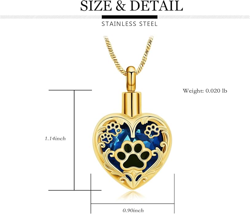 Heart Urn Necklace For Ashes Birthstone Pet Memorial Jewelry Dog Paw Print Cremation Pendant Stainless Steel Keepsake Gift For Pet Lovers